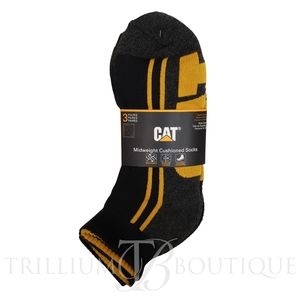 CAT Caterpillar Men's Logo Half Cushion Quarter Socks 3 Pairs Black NWT US 8-12